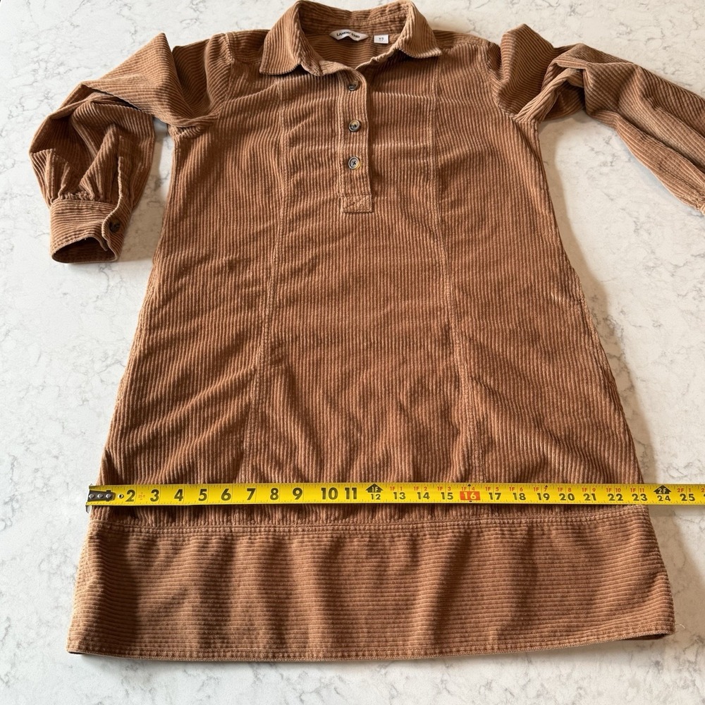Lands End Women's XS (2-4) Tan Wide Wale Corduroy Collared Shirt Dress Pockets - Picture 10 of 12